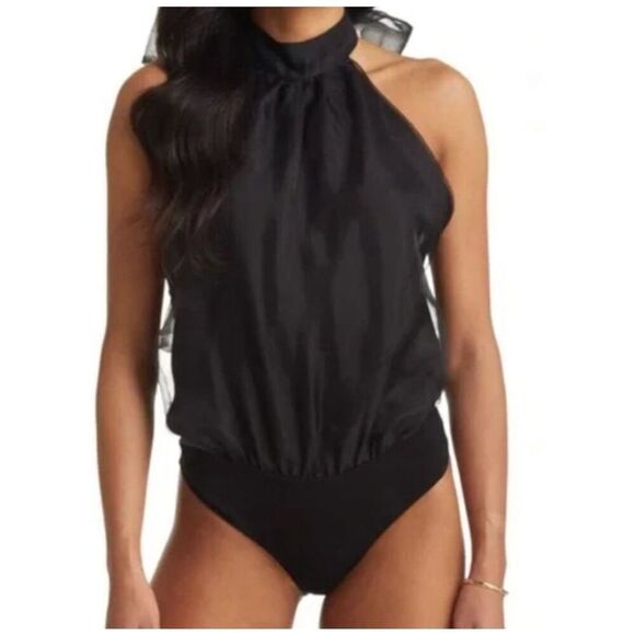 VICI Women's Black Organza Halter Tie Neck Bodysuit Sz S NWOT - Picture 2 of 11